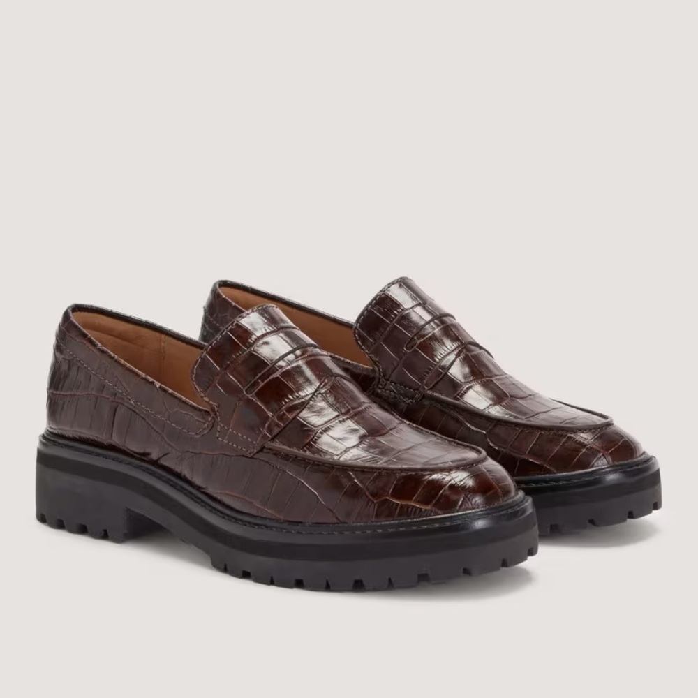 Everlane Dark Brown Croc-Embossed Leather Lug Sole Loafers
